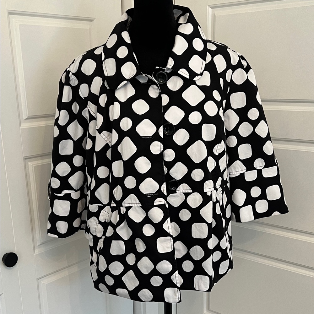 Kim Rogers Black and White Polka Dot Women's Blazer Jacket with 3/4 Sleeves